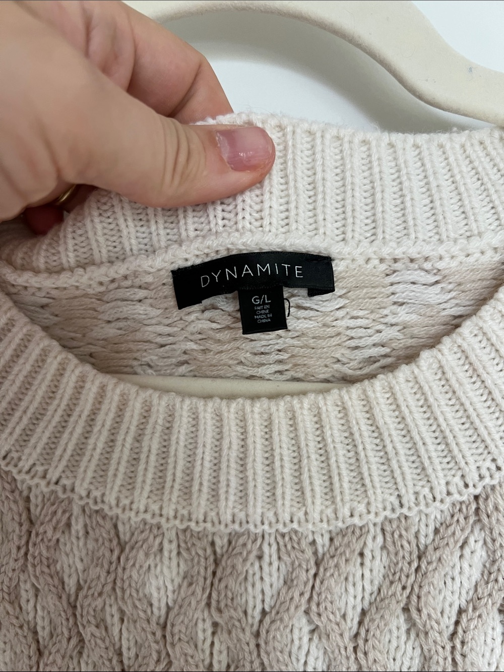 Dynamite Cream Cable Knit Crewneck Sweater - Picture 2 of 4